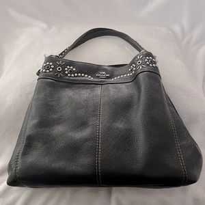 Black Leather Coach purse with Silver accents